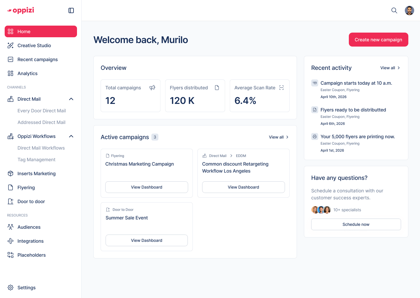 Oppizi platform dashboard