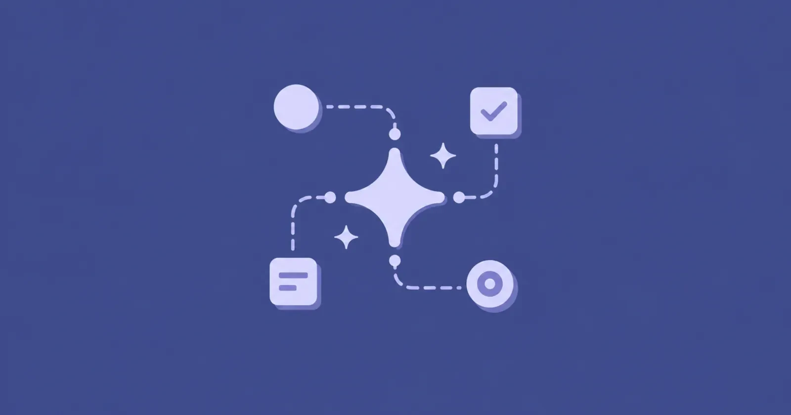 Illustration of a branching node workflow with a sparkle representing agentic automation