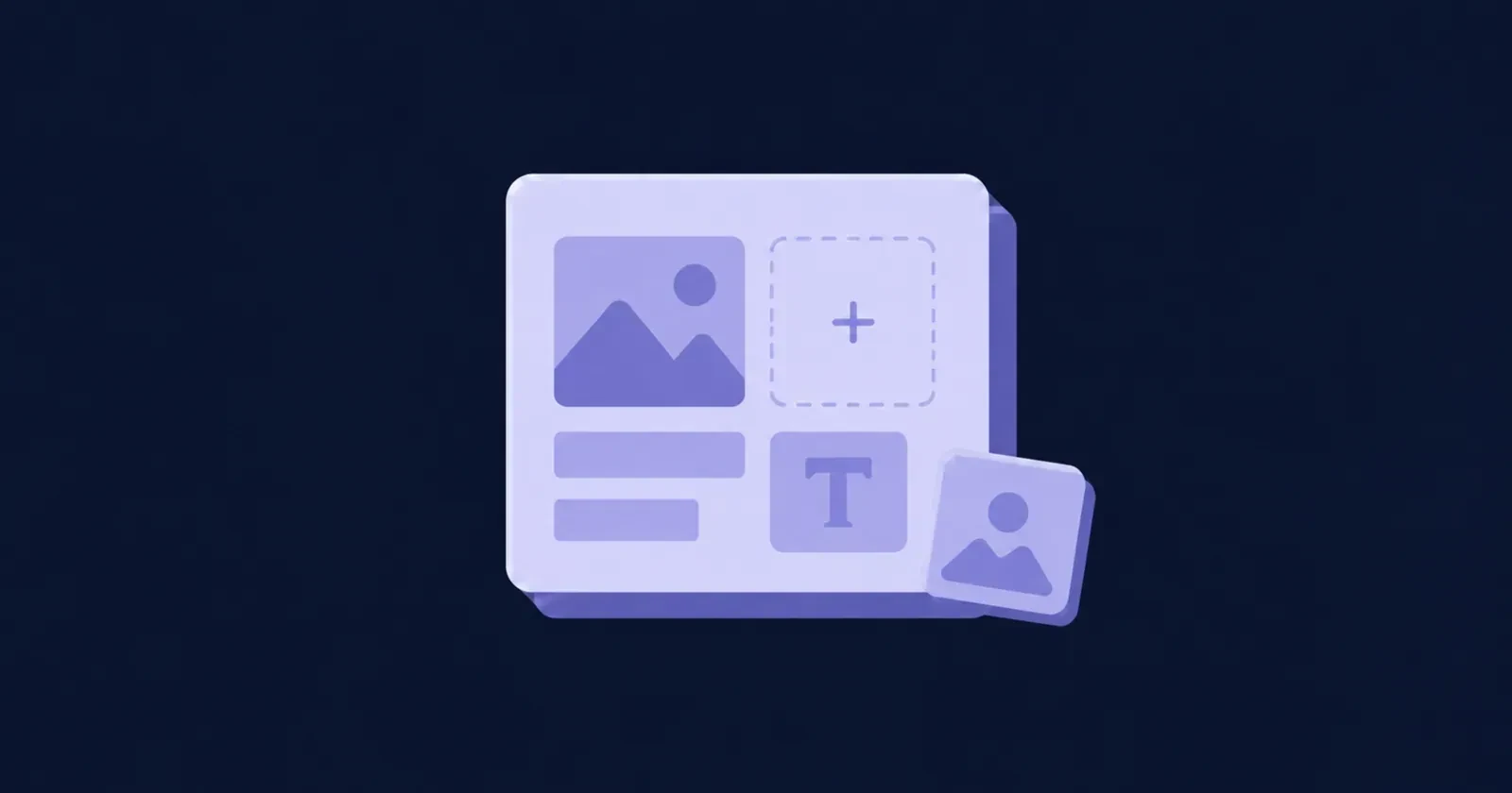 Illustration of a creative editor with an image placeholder text tool and asset chips