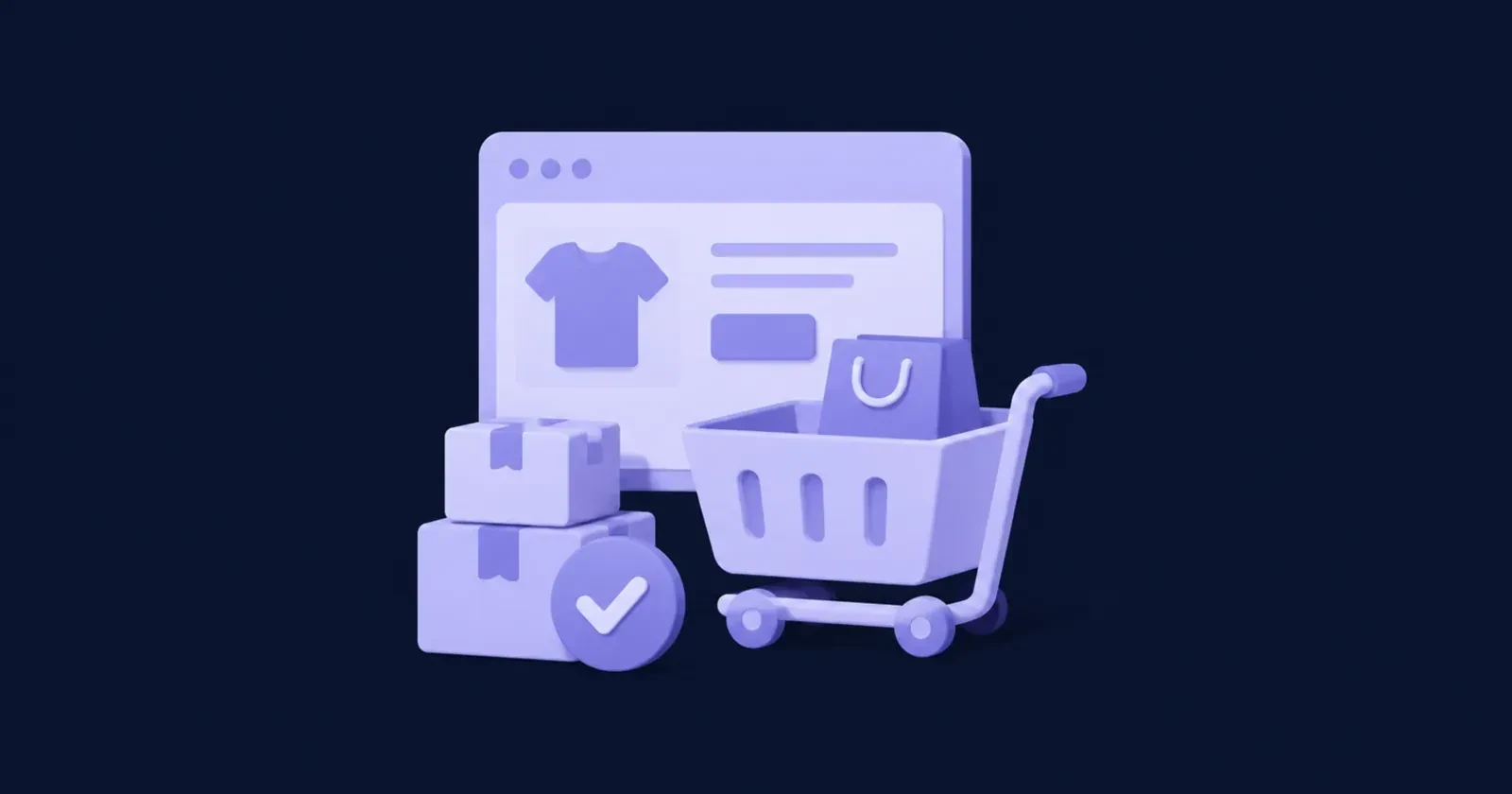 Illustration of an ecommerce storefront with a shopping cart and parcels