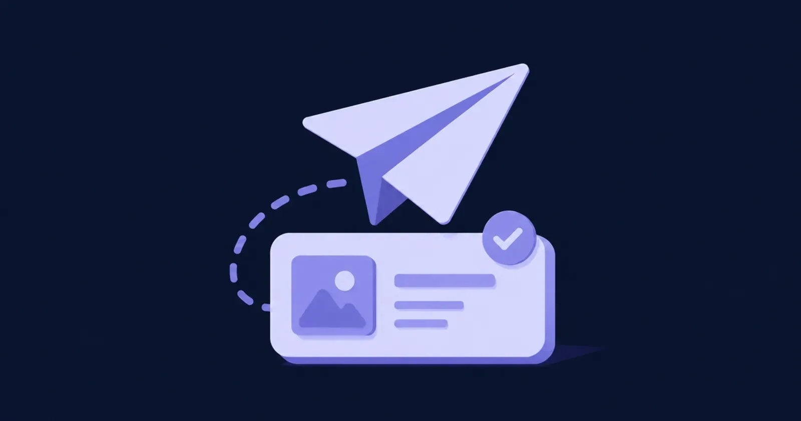Illustration of a paper plane arcing toward a verified contact card