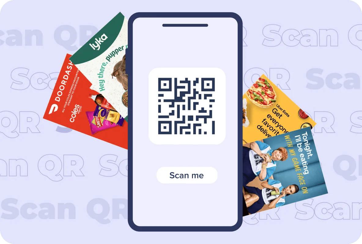 Phone showing a scannable Oppizi QR code surrounded by branded flyers