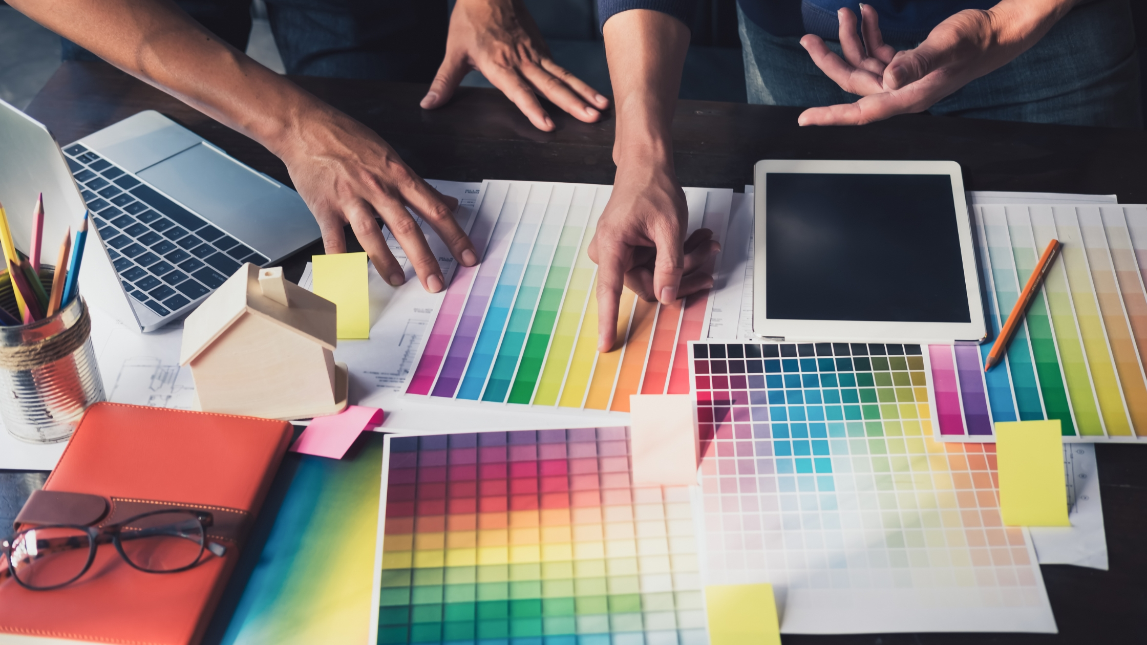 Designers selecting colour palette