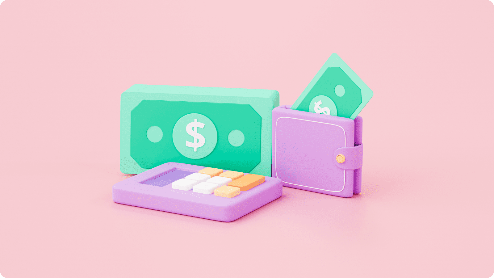 illustration d'un portefeuille d'argent et d'une calculatrice